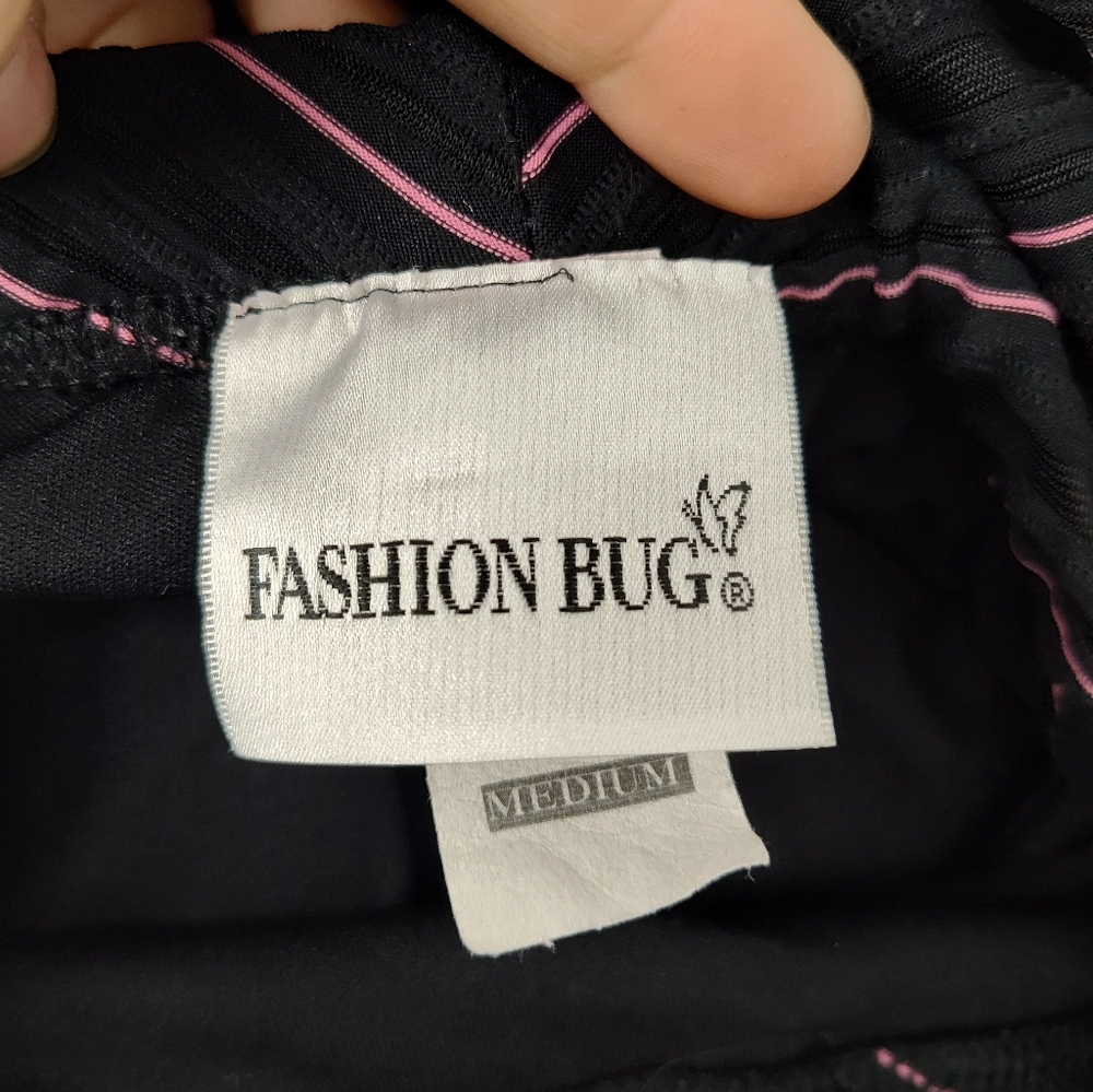 Vintage Fashion Bug Black/Pink Striped Sleeveless Top and Skirt Set Women's Med - Picture 9 of 10